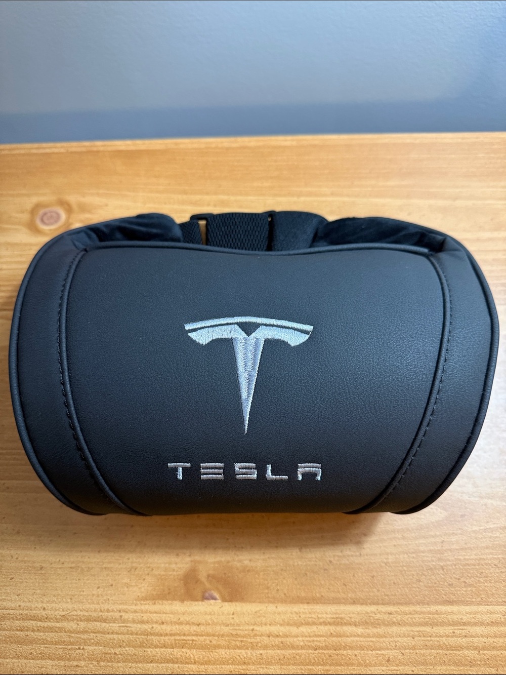 Tesla Black Neck Pillow with Silver Logo